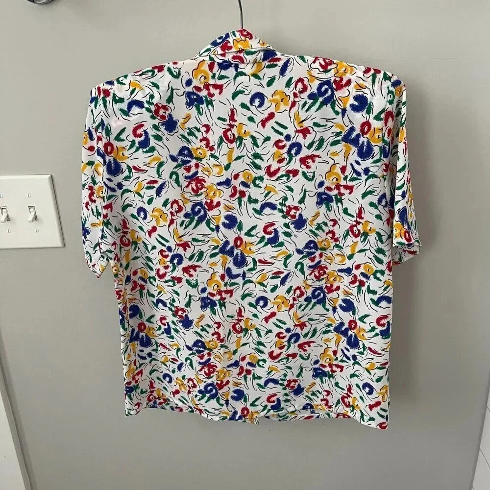 Vintage: Petite Impressions 90s Colorful White Floral Button Up - Size 4 - Picture 10 of 16